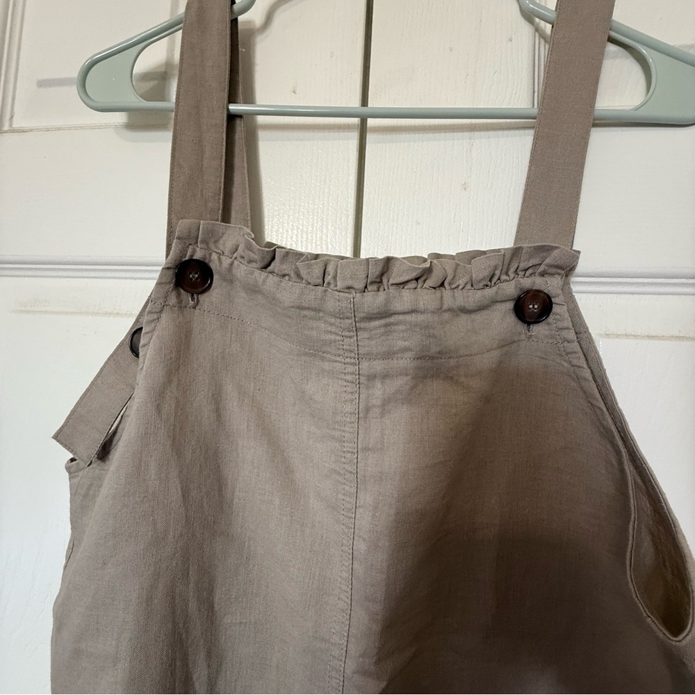100% Linen light tan/ Sand colored Women's Cropped Wide Leg Jumpsuit Medium Boho - Picture 8 of 10